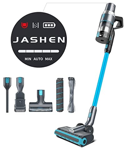 JASHEN V18 Aspiradora sin Cable con Sensor de Polvo, sin Cable y sin Bolsa, 22.000 Pa, hasta 40 min, Filtro HEPA 13, 600 ml, Juego de Accesorios, Soporte de Pared, Aspirador para alfombras, Coches