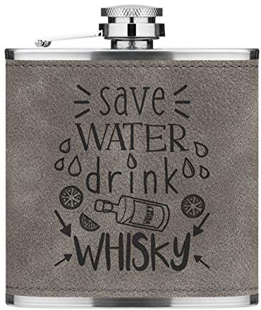 Save Eau Boisson Whisky 6oz Cuir PU Hip Flasque Gris Luxe