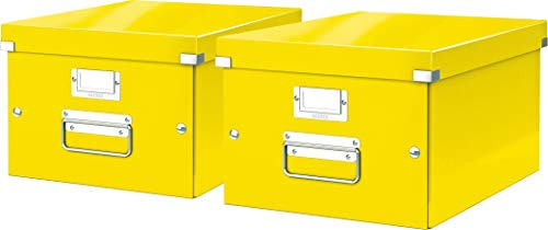 Leitz, Mittelgroße Aufbewahrungs- und Transportbox, Mit Deckel, Für A4, Click & Store (Gelb, Mittel | 2er Pack)