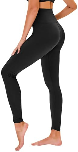High Waisted Leggings for Women - No See Through Tummy Novelty Workout Yoga Pants with Pockets Reg & Plus Black