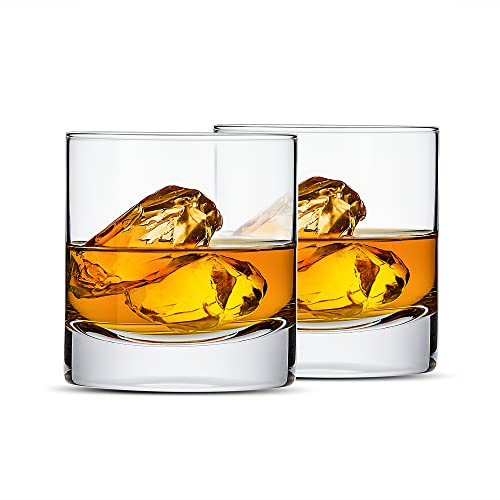 LUXU - Bicchieri da whisky in cristallo, 368,5 g, con base pesante, stile antico, bicchieri da bar Lowball per bere borbon, whisky scozzese, cocktail, cognac, grandi bicchieri da cocktail set di 2