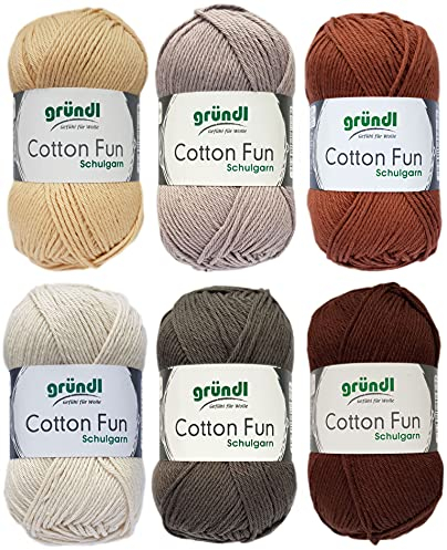 6x50 Gramm Gründl Cotton Fun Häkelgarn Strickgarn inkl. Anleitung für EIN Meerschweinchen (Grau Braun Mix)