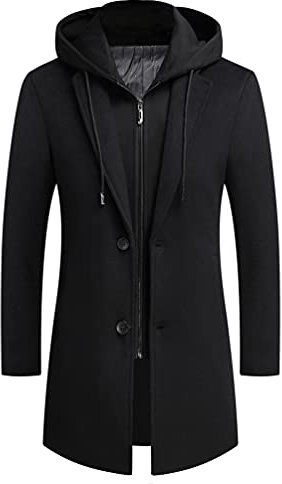 Luckyone Wintermantel Herren Mantel Slim Fit Lang Wollmantel Business Mantel mit Stehkragen Herren Winter, Schwarz, XL