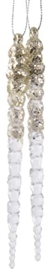 Christbaumschmuck Eiszapfen Kunststoff 14cm x 2 Stück Anhänger Glitzer Champagner Gold