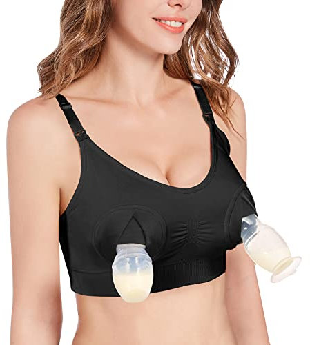haakaa Pumping Bra Hands Free Maternity Bras for Breastfeeding Adjustable & No Underwire Breast Pump Bra and Nursing Bras with Extra Bra Extenders & Clips Breastfeeding Essentials (Black, X-Large)