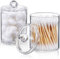AOZITA 2 Pack Cotton Pad, Cotton Buds Holder Dispenser for Cotton Ball, Swab, Round Pads, Floss - 10 oz Clear Plastic Apothecary Jar Set Bathroom Canister Storage Organization, Vanity Makeup Organizer