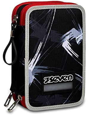 Seven Federmäppchen, Mäppchen, Mehrfarbig, Federtasche für Schreibwaren, Etui mit Stiften, Kugelschreiber, & mehr, 3 Fächer, Mädchen & Jungen, Schule - Grundschule, XXL SNAKY rot/grau/schwarz