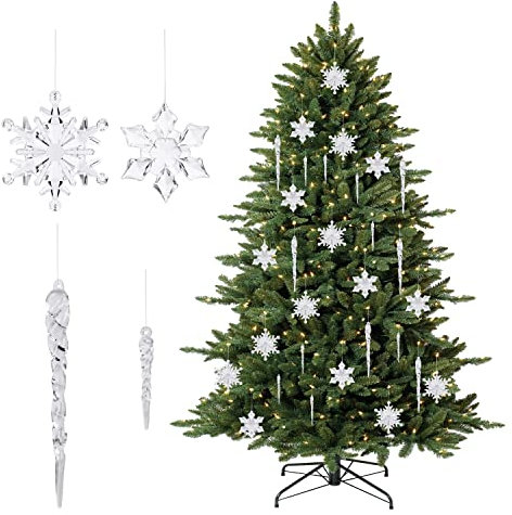 SULOLI 30PCS Christmas Tree Ornaments Acrylic Crystal Pendant, Chandelier Lamp Teardrop Hanging Decorations Curtain Clear Droplet Prism Decor Set for Xmas Wedding Festival Home Party Event