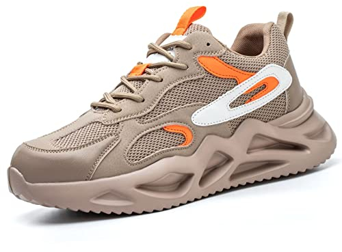 Annvia Steel Toe Cap Trainers for Men Women Lightweight Work Shoes Safety Trainers Breathable Non Slip Ladies Safety Boots Size 4.5 Yellow 37