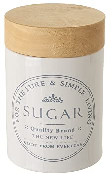 LOLAhome 700ml White Stoneware Oak Sugar Bowl with Lid