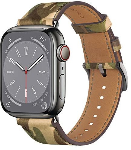 Docco Jette Correa de cuero compatible con Apple Watch Band 49mm,45mm,44mm,42mm(Camo-Graphite)