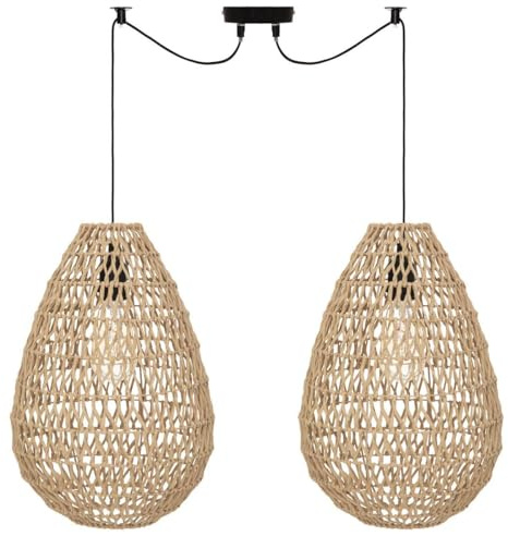 Atmosphera Hängeleuchte, 2 Köpfe aus Metall und Seil Beige