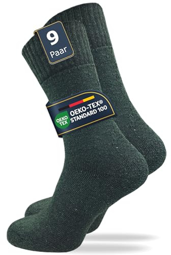 GAWILO Jägersocken für Herren (9 Paar) | Robuste Army- und Freizeitsocken mit Frotteefuß verhindert Bildung von Blasen und reguliert Feuchtigkeit (grün)