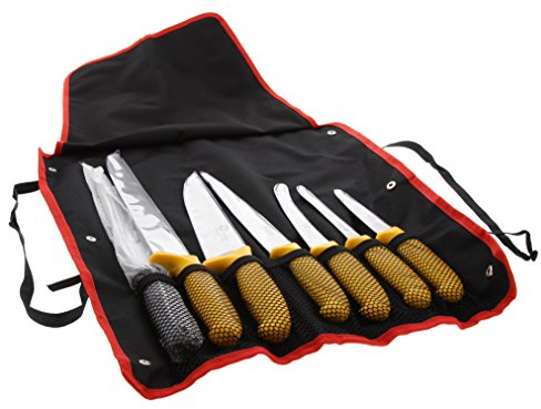 Pradel Excellence - Set de Couteaux de Boucher Authentique - 6 Couteaux + 1 Fusil d’Affûtage + 1 Sac Convertible en Tablier - Acier 3CR14 - Compatible Lave-Vaisselle - Boîte Couleur