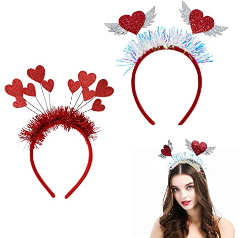 TSHAOUN 2pcs Liebe Herz Haarreifen, Pailletten Herz Stirnband, Valentinstag Hair hoop Herz Stirnbänder Faschingsparty für Hochzeit Junggesellinnenabschied Foto Requisiten Kostüm Party. (Rot)