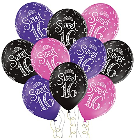 10er Set Luftballons 16 Geburtstag Ballons Sweet 16 Pink Lila Schwarz Deko 16. Geburtstag Mädchen
