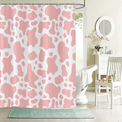 Hnmdmyi Duschvorhang Rosa 180x200, Niedlicher Leopard Duschvorhänge Mädchen Frauen Modern Einfach Abstrakt Ästhetisch Minimalistisch Badewanne Vorhang Wasserdicht Polyester Stoff Waschbar Badevorhang
