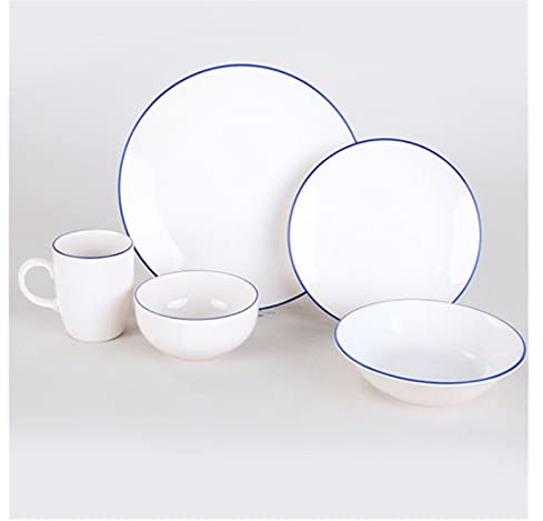 Geschirrset Blue Line aus Steingut, 30-teilig, Geschirr für 6 Personen, Dessertteller