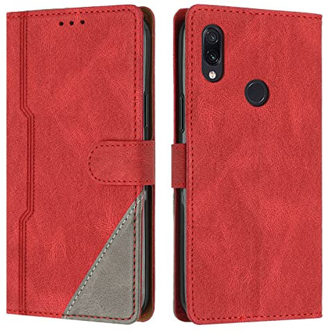 Radoo Kompatibel mit Xiaomi Redmi 7 / Xiaomi Redmi Y3 Hülle, PU Leder Handyhülle [Stand Feature] [Kartenfachr] [Magnetic Closure Snap] Schutzhülle Klappbar Flip Case Cover für Redmi 7/Y3 (Rot)