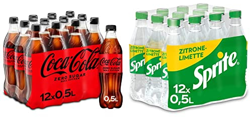 Coca-Cola Zero Sugar - koffeinhaltiges Erfrischungsgetränk mit originalem Coca-Cola-Geschmack & Sprite, Maximale Erfrischung mit Limetten und Zitronen Geschmack in praktischen Flaschen
