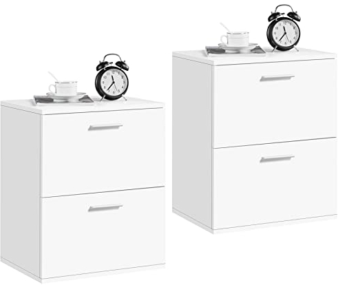 Yaheetech 2er Set Nachttisch Nachtschrank Nachtkommode mit 2 Schubladen Beistelltisch Metallgriff Sofatisch für boxspringbett, Weiß