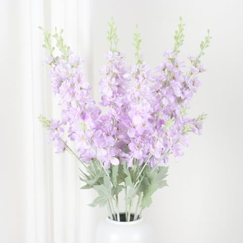 Lot de 5 fleurs de delphinium artificielles bleues à longue tige pour maison, bureau, jardin, table de mariage, décoration (violet)