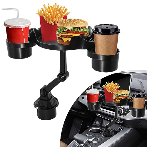 Idota Auto Getränkehalter Tisch mit Handyhalter, 3 in 1 Getränkehalter Auto Verlängerung 360° Verstellbares Becherhalter Auto Multifunktionstisch mit Antirutschmatte für Frites/Burger/Geldbörsen