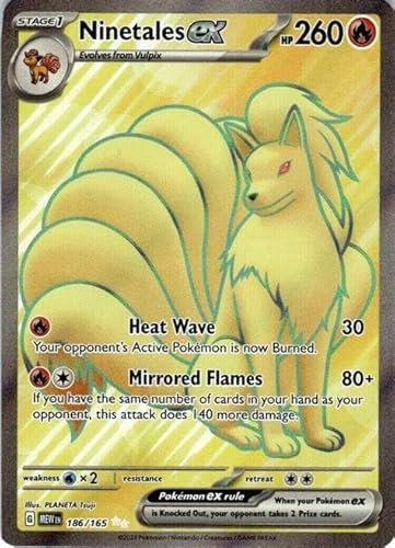 Pokemon - Ninetales ex 186/165-151 Mew Scarlet and Violet - Full Art Rare + That Chunky Yellow Mouse Protective Pouch