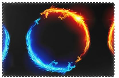 Feuer- und Eisdrachen-Aufdruck, hitze- und rutschfest, für Urlaub, Bankett, Küche, Tischdekoration, 6 Stück
