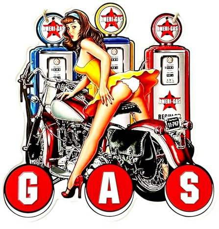 DiiliHiiri Poster Moto Plaque en métal Pin-up de Garage Vintage (35 x 34 cm) - Plaque métallique rétro style ancien - Décoration pour bar - Cadeau pour papa - Atelier - Garage - (9551)