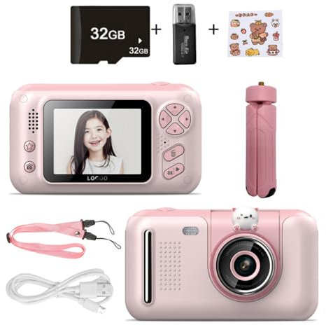 WANGCL Appareil Photo 2,4 Pouces avec trépied, Carte SD 32 Go, Appareil Photo numérique HD 1080p, Selfie, Cadeau d'anniversaire (Rose)