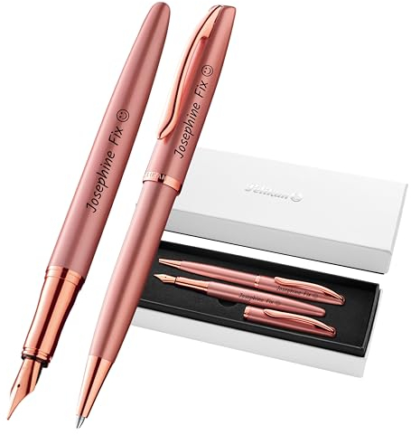 Pelikan Schreibset Jazz® Noble Elegance K/P36 Kugelschreiber und Füllhalter mit Gravur Geschenk - einzigartige Stifte mit Namen - personalisierte Geschenke (Pink Rose)