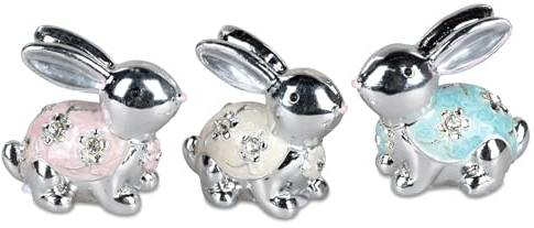 formano 3X Kleiner Hase | Silber Perlmutt Design | Zierfigur Dekofigur Häschen Figur | 5 cm, H3985