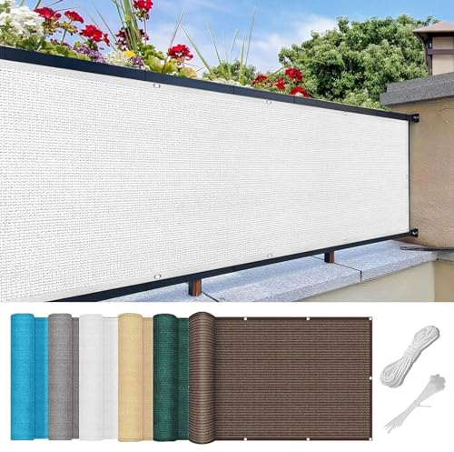 Balkon Sichtschutz 165 x 650 cm 100% Privatsphäre Balkonsichtschutz Balkonumspannungen mit Ösen Kabelbinder Und Kordel für Balkongeländer, Terrasse Garten, Weiß