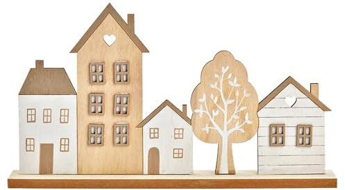 Logbuch-Verlag Ligne de maison en bois 30 x 17 x 5 cm - Maisons à poser comme décoration pour toute l'année - Blanc naturel