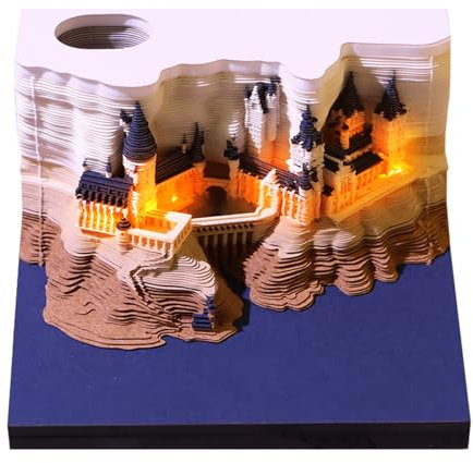 3D Kalender 2025, 3D Notizblock Haftnotizen Kalender mit LED, 3D Memo Pad Papier Carving Art Notizen Kalender Papierkunst Schloss Dekoration, DIY Kreativer Papierskulptur Kunstwerke