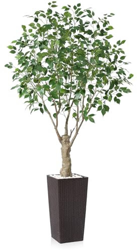 Fopamtri Arbre Artificiel Ficus 210 cm Plantes Artificielles Interieur, Fausse Plante en Marron Pot Protection UV pour Extérieur Maison Salon Maison Bureau Décoration (1 Pièce)