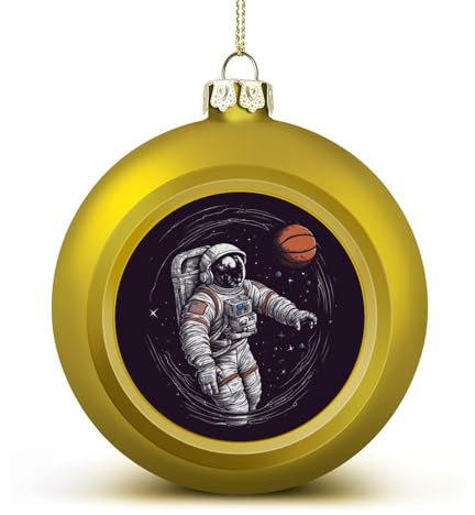 Astronaut Space Basketball Weihnachtskugel, Ornamente, 6,1 cm, bruchsicher, Weihnachtsbaumschmuck, Kugeln, goldener Stil, hängende Weihnachtsschmuck für Weihnachtsbaum, Feiertagsdekoration