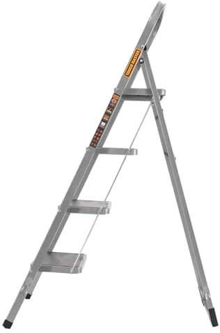 TOUGH MASTER 4 Step Ladder Heavy-Duty Steel, Non-Slip Rubber Steps, Anti-Slip Feet, Compact Platform Ladder With Handle, Safety Folding Step Ladder With 150KG Max Capacity for Indoor/Outdoor Usage
