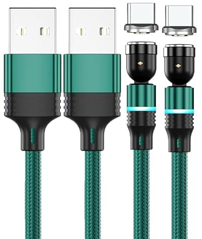 BITHAI Cable de carga magnético USB C, 2 unidades, 3 A, cable USB magnético con adaptador tipo C, soporta carga rápida QC 3.0, cable de carga magnética de nailon trenzado (0,5 m x 2)