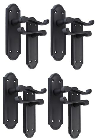 Ashford Matt Black Internal Latch Door Handles - Door Handles Internal Sets, Matt Black Door Handle Set for Internal Doors, Door Handle in Matt Black, 170mm x 48mm (4 Pair of Handles)