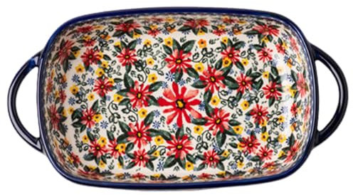 Ceramic Baking Dishes, 7.7x5.1inch Floral Pattern Baking Dish with Handles, Vintage Rectangle Casserole Dish, Casserole Dishes for Oven Cooking Kitchen