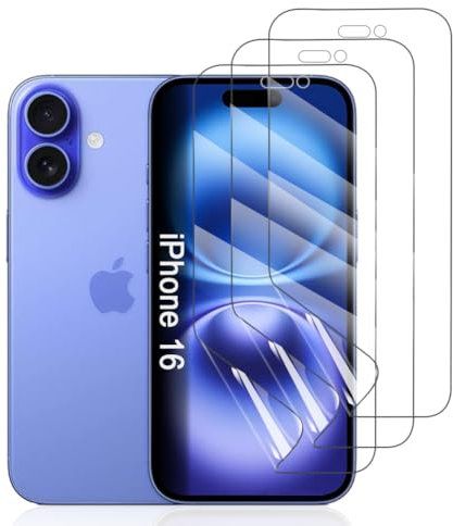 Hhfcryst Protector de Hidrogel Protector para iPhone 16, 3 Piezas TPU Protectores de Pantalla HD Transparente Suave (Vidrio no templado)