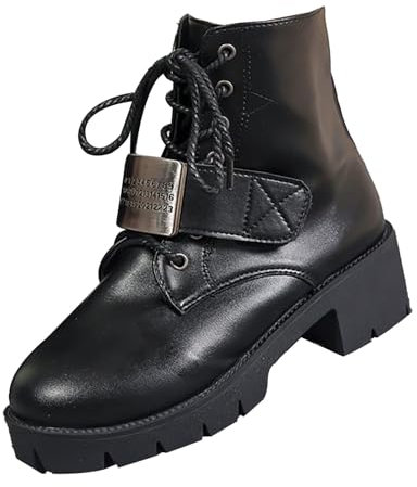 Generico Stivali di Gomma Donna Fantasia Stivaletti Stivali Stivali da Donna con Tacco Spesso e Fondo Spesso alla, Traspiranti, alla, con Rotonda e Tacco Imbottitura Stivali in Gomma (Black, 37)