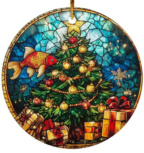 Runde Weihnachtsbaumschmuck Fisch-Baumschmuck Weihnachtsbaum Deko Keramik Weihnachtsbaum-Anhänger Retro Weihnachten Deko Anhänger Für Autoinnenräume Auto Geschenk