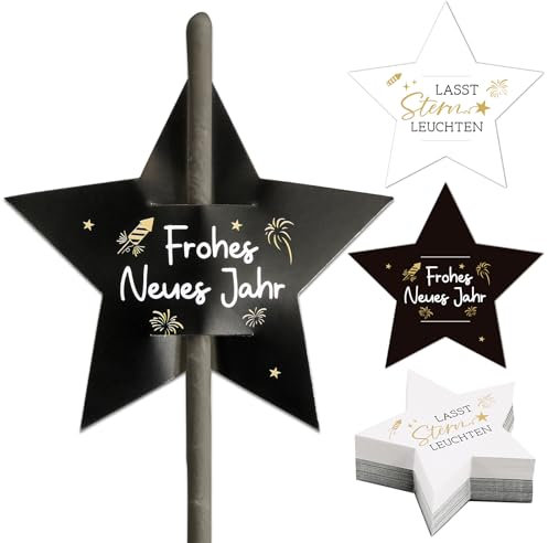 BOFUNX 100pcs Wunderkerzen Etiketten Silvester Wunderkerzen Karten Halter Gastgeschenk für Silvester Neujahr Party - Frohes Neues Jahr/Lasst Stern Leuchten