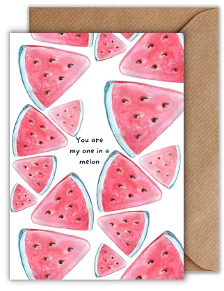 Liebe Karte mit Umschlag - Liebesgeständniskarte “You are my one in a melon” Liebeskarte für Partner Liebesgruß an Freunde Freundschhaft Beziehung Jahrestag Geschenk Ehe (DIN A6)