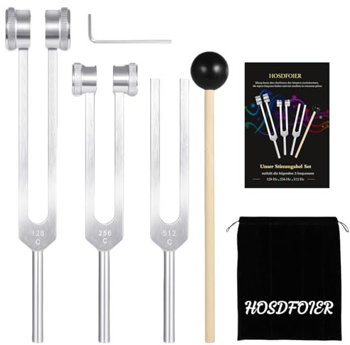 Stimmgabel Set für Heilung (128Hz, 256Hz, 512Hz), Stimmgabel Therapie/Frequency Heilung Pitchgabel/Klangtherapie/Yoga und Meditation und Entspannung Instrumente (Silber), Stress Relief Geschenk