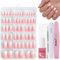 DMQ French Ombre Press On Nails Kit, 240Pcs Square Pink Gradient False Nails, Short French Fake Nails Pink Tips, Glossy Full Cover Stick On Glue On Nails for Women Girls Nail Art DIY