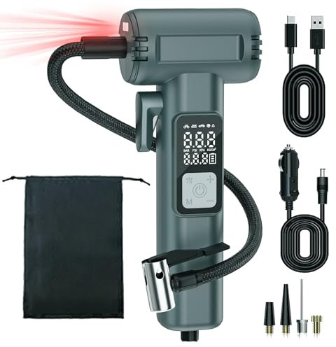 COCCKO Compresseur d'Air Portatif Sans Fil-Gonfleur Pneus Voiture/Moto/Vélo Intelligent avec 5 Modes LED, Chargeur USB, Sécurité SOS, Mini Pompe à Air 12V Portable